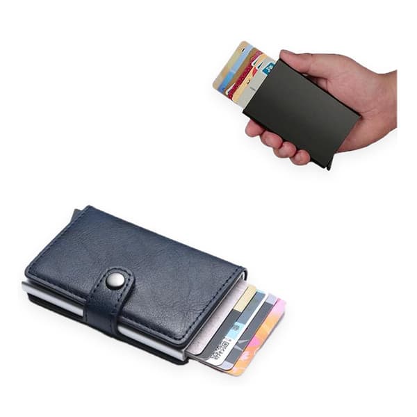 Dusty Blue - RFID Protection Wallet Card Holder 5 Cards (Genuine Leather) Blue