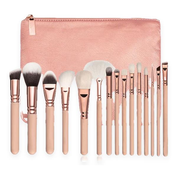 15 pcs Professional makeup brushes with practical bag (Pink)