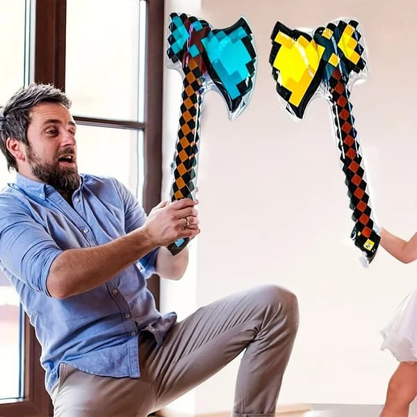 Pixel Style Leksaker Ädelsten Svärd Guld Svärd Barnleksaker Hemspel Uppblåsbara tillbehör Svärd Julklappar 1pc-Axe-Blue