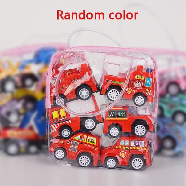 6/12 st Mini Inertial Pull Back Engineering Car Brandbil Set Barn Barn Tecknade Leksaker Födelsedagspresent 6pcs