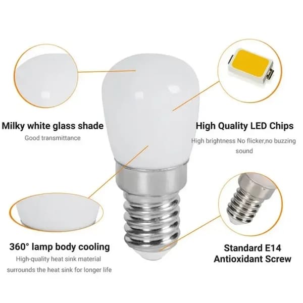 10/2ST E14 E12 220V LED-lampor Kylskåpslampa Mini Nattlampa Kylskåp Displaylampor LED Spotlight Heminredning E14- White Light 2PCS
