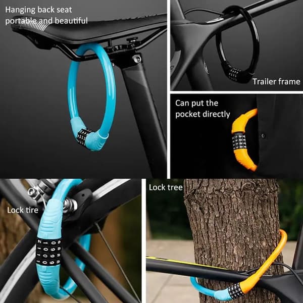 4-siffrigt kombinationslås för cykelkabel, bärbart säkerhetshänglås i rostfritt stål blue