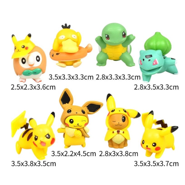 8 pakke Pokemon Pikachu figurer (2-4 cm)
