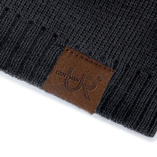 Unisex URGENTMAN vintermössa med pälsfoder - varm stickad mössa för män och kvinnor utomhussporter Black Size 54cm-60cm