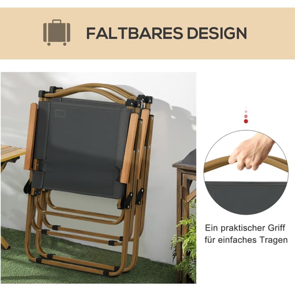 Campingstolar, set om 2, hopfällbara, stålram, trälook, mörkgrå strandstolar