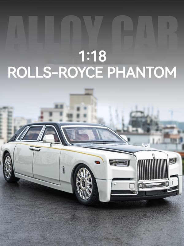 1:18 Rolls-Royce Phantom modelbil, zinklegering pull-back legetøjsstøbt bil med lyd og lys, realistisk modelleringsmodel legetøj111 white with box