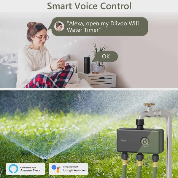 Diivoo-WiFi havevandingstimer, smart sprinklervandingscontroller, vandventil, 1, 2, 3 zoner 4 ZONE-BSP