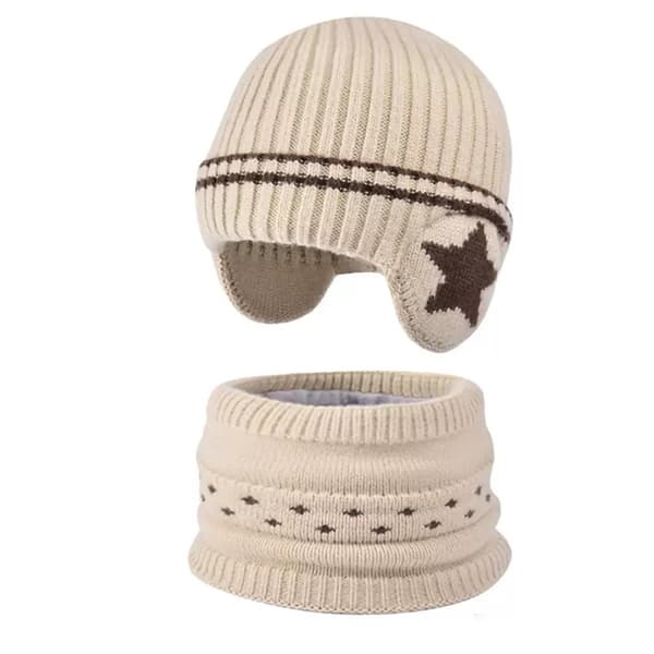 Varmt 2pc Kids Hat & Scarf Set - tyk vindtæt høreværn til efterår og vinter Beige Size One Size