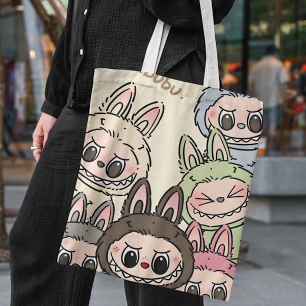 Lisa Same Labubu Lærredstaske Kvinde Sød tegneserie Shopping Håndtaske Casual Student Skuldertaske The Monsters Crossbody Tasker 6 bubu
