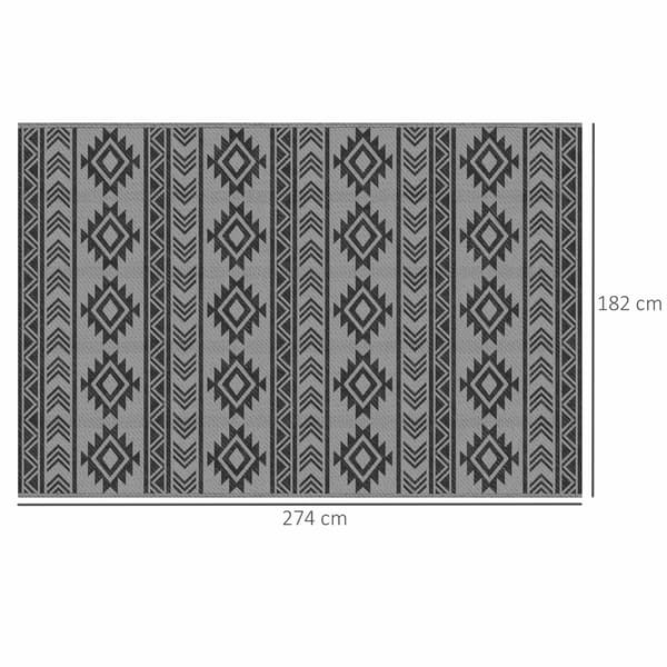 Vendbart udendørstæppe 182x274 cm vandtæt anti-UV til autocamperrejser sort og grå