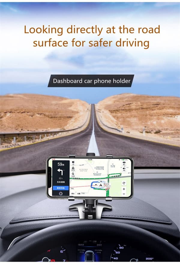 Universal Biltelefonholder Stativ Dashboard Clip Mount GPS Beslag til iPhone Samsung Huawei Black