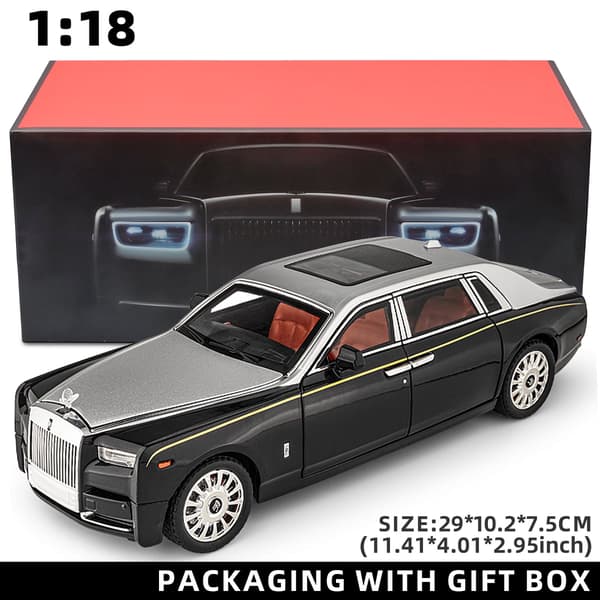 1:18 Rolls-Royce Phantom modelbil, zinklegering pull-back legetøjsstøbt bil med lyd og lys, realistisk modelleringsmodel legetøj111 silver with box