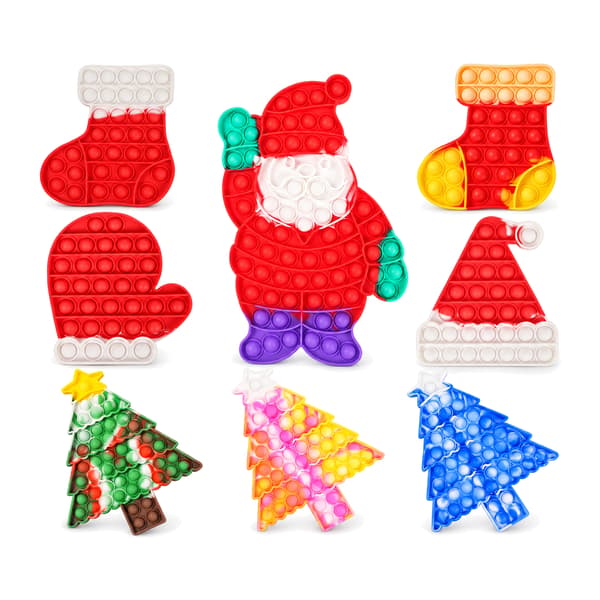 8 Pack Christmas Jul julklappar Pop it Fidget Toy Ljusrosa