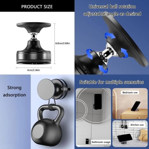 Magnetisk vakuum bilholder 360° roterende sugekopmontering til iPhone navigation White