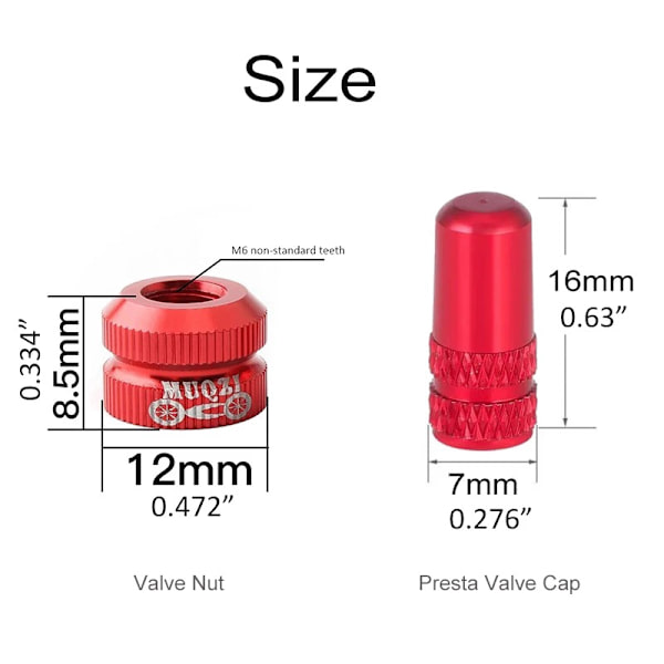 2-6 set Presta-ventilmutter och lock för MTB-vägcykel slanglösa däckskyddsskruvar Red 4sets