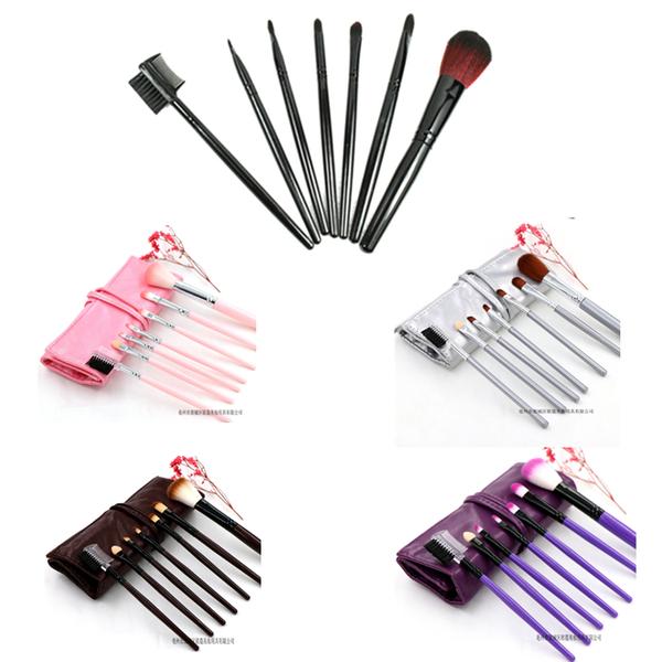 Make-up brushes 7 parts with case-4 Colors Light grey