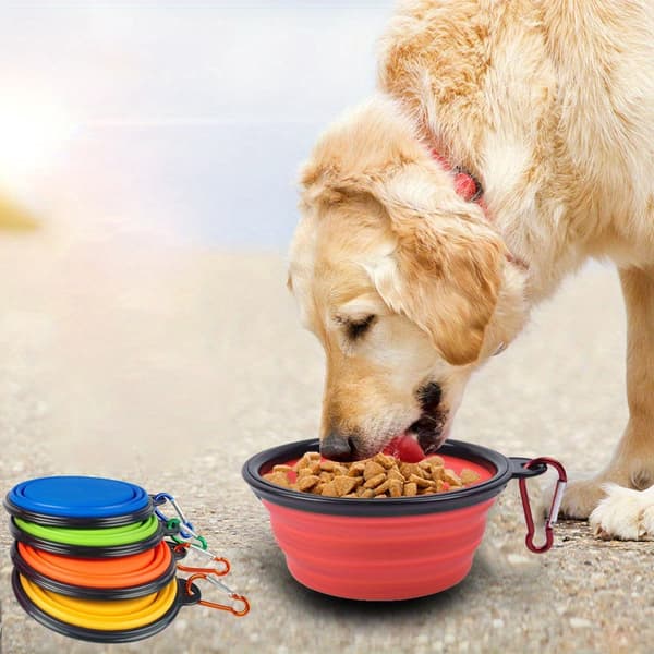 Hundeskål, foldbar, bærbar, rejseskål til hunde, hundefoder og vandskål til udendørs gåture, silikone, hundefoder og vandskål med skålkant Orange