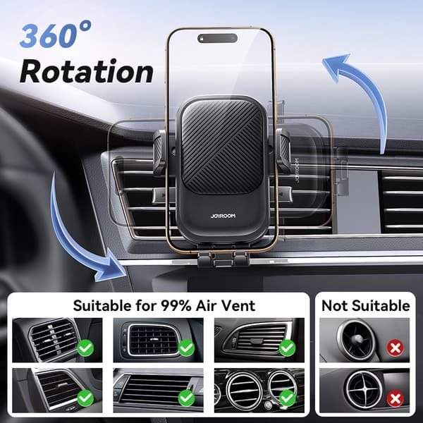 Joyroom 360° roterende universal bilventilationsholder til telefon til iPhone Samsung Xiaomi Huawei Dashboard
