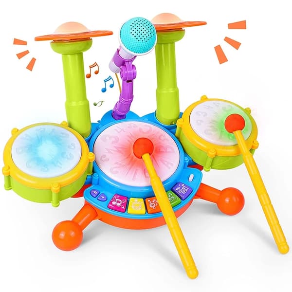 Creative Electric Jazz Drum Kit for Kids - Light-Up percussion leksak för tidig utbildning presenter Green