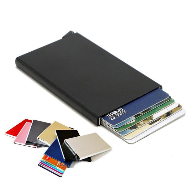 Pop-Up-korttipidike - Alumiininen lokero suojaa (RFID-turvallinen)-LEMAN Silver