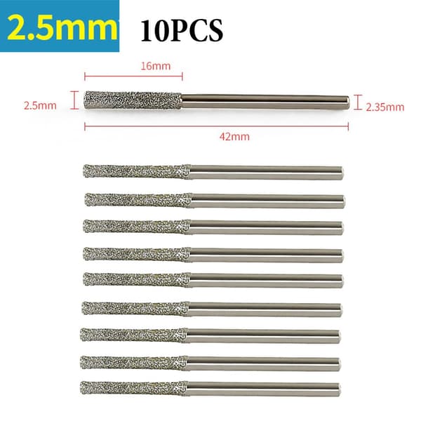 10-delte 0,8-2,5 mm diamantborehoveder med 2,35 mm skaft til glas, jade, rav, smykkefliser, sten 10 pcs  1.0 mm