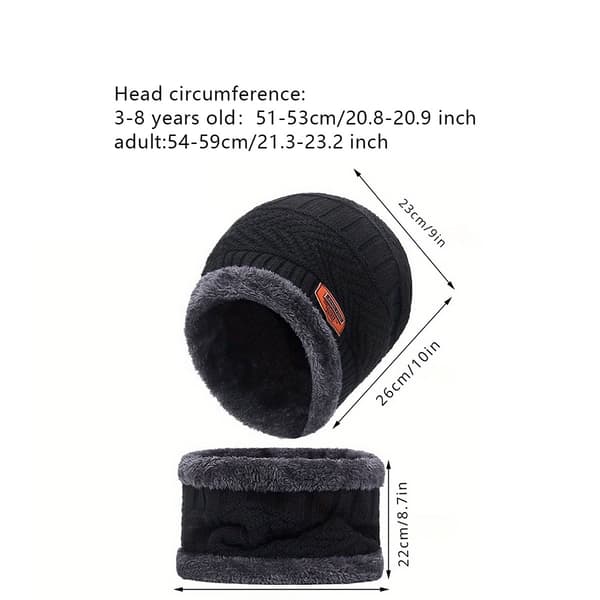 Vinter sammetsmössa Scarfhandskar Set för män & kvinnor - Varm utomhus mössa & nackskydd BLACK-2PCS Size 3-8Y(51-53)