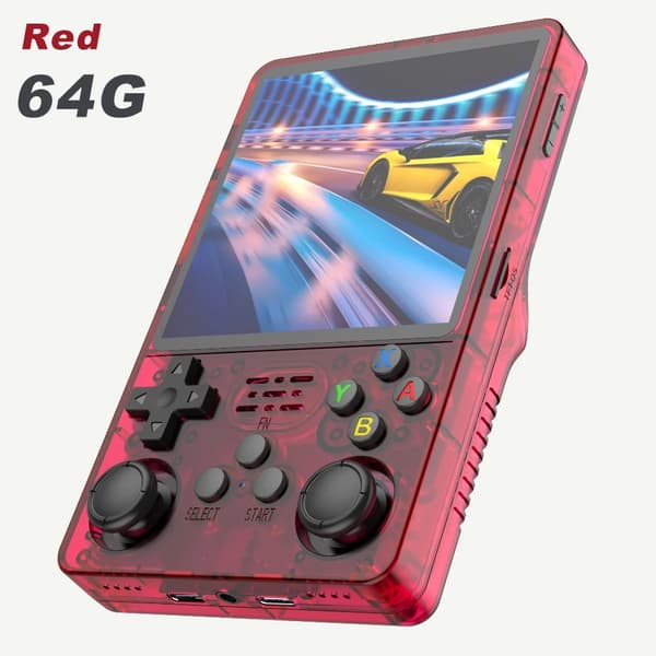 standard Sale 4" IPS Big Screen R36S Plus Retro Handheld Game Console Linux 64-bit System RK3326 Red 64G