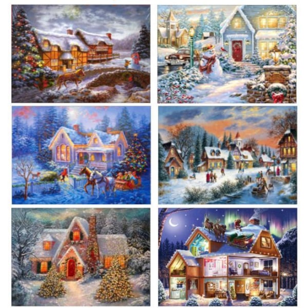 5D Diamond Painting  Vintern Hus Christmas Snö- 6 modell Model 5