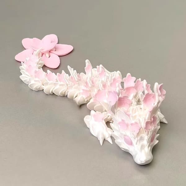Sakura White Dragon 3D-tryckt leksaksmodell - Ledad mobil djurprydnadspresent för samlare 1pcs 28cm