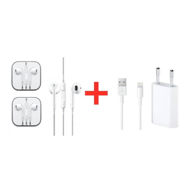 2 headphones + 1 Lightning charger iPhone + 1 USB wall charger