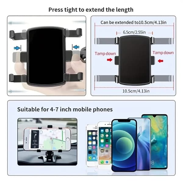 Universal Biltelefonholder Stativ Dashboard Clip Mount GPS Beslag til iPhone Samsung Huawei Black