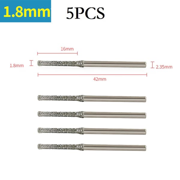 5-delade 0,8-2,5 mm diamantbelagda borrbitar 2,35 mm skaft glas jade bärnsten 5 pcs  1.8 mm