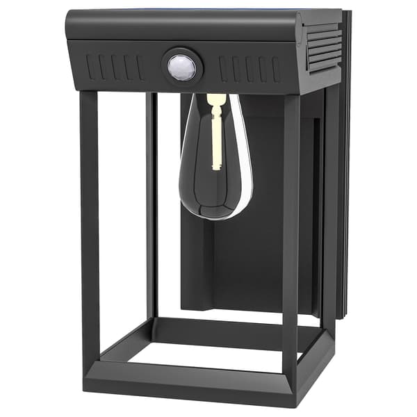Havelampe med solcellepanel, udendørslampe, solcellelampe, stænksikker, bevægelsessensor, 14 cm x 24 cm x 24 cm, sort