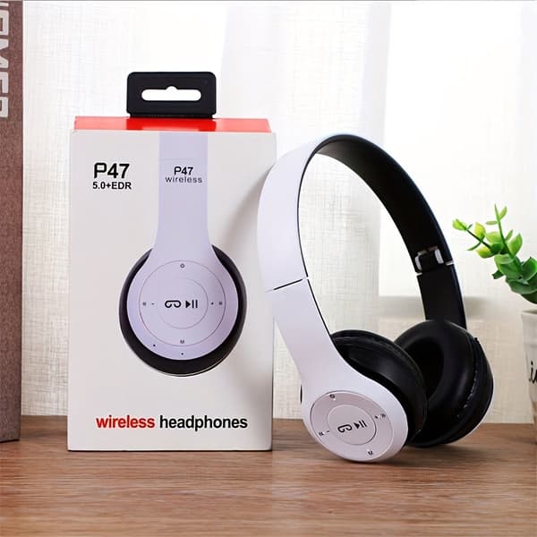 Stereo P47 Headset 5.0 Bluetooth Headset Foldable Series Trådløst Sports Game Headset til iPhone XiaoMi WHITE
