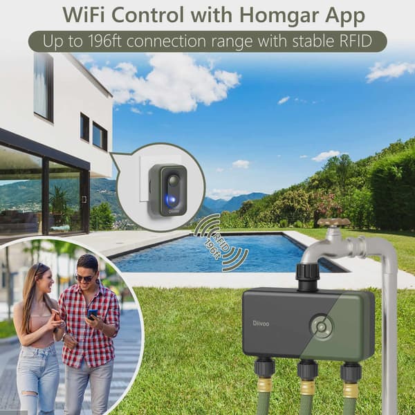 Diivoo-WiFi havevandingstimer, smart sprinklervandingscontroller, vandventil, 1, 2, 3 zoner 4 ZONE-BSP