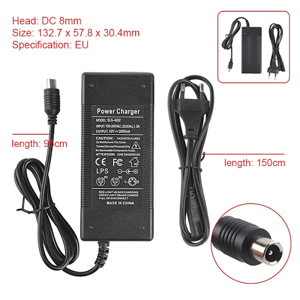 42V 2A Hurtigoplader batterilader til el-scooter elcykel batterilader