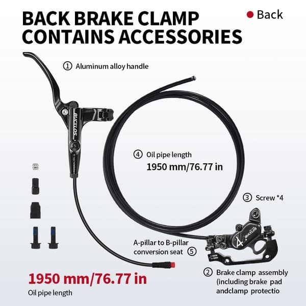 BUCKLOS MTB 4-kolvs hydrauliska skivbromsar fram bak elcykel scooter No Power Off- 1Pair