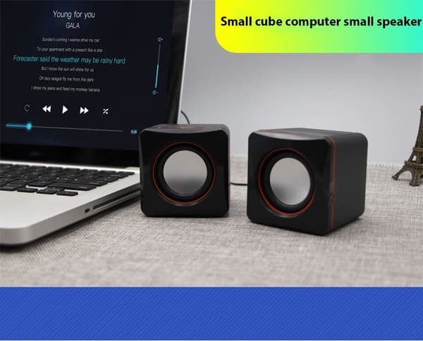 Lille computerhøjttaler stationær 2.0 bærbar mini USB kablet subwoofer hjemmekontor Black