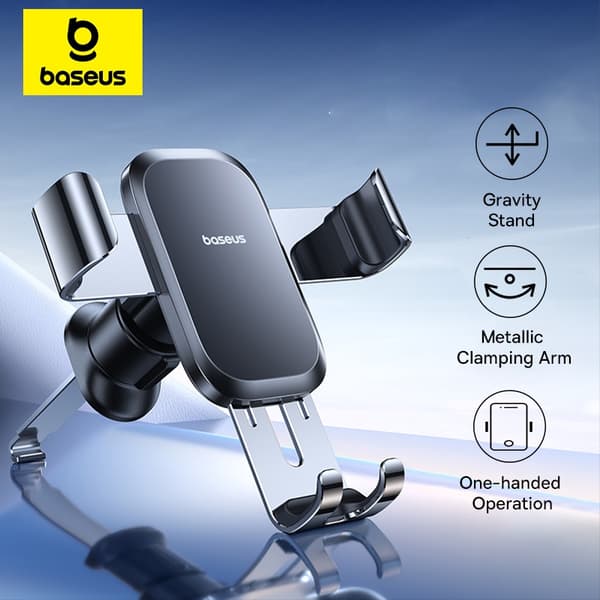Baseus Metall Gravity Bilhållare Luftventil Stativ för iPhone Xiaomi Samsung Huawei Realme Black