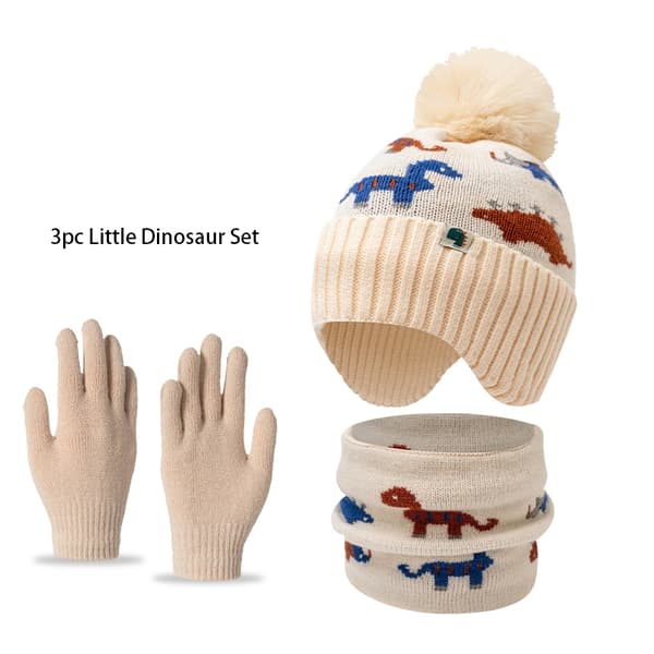 Varm strikket hat, tørklæde og handsker sæt til børn - drenge og piger vintertilbehør Beige CSST Age Range 4-8 Years