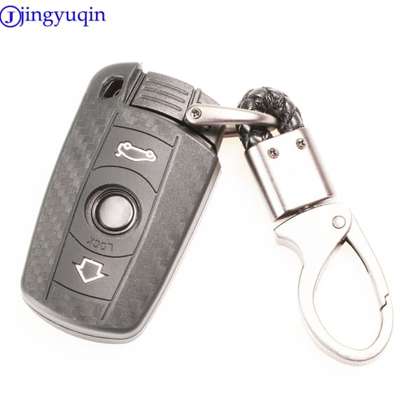 jingyuqin 3-knaps kulfibermønster silikone bilnøgle til BMW 1 3 5 6-serie E90 E91 E92 E60 bilnøgleholder etui key case