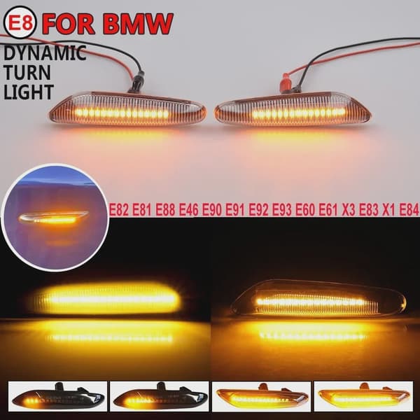 2 stk. dynamisk blinklys med LED-lys til BMW E60 E61 E90 E91 E81 E83 E84 E92 sidemarkeringsblinklys Black