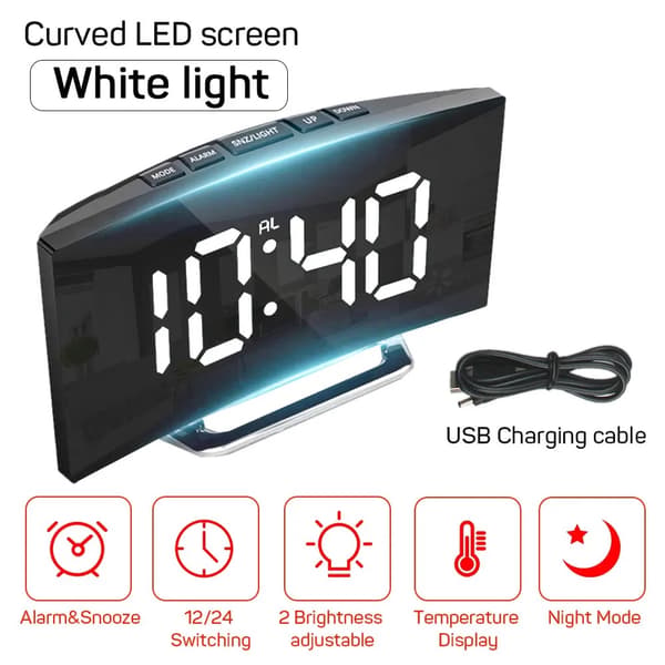 Elektronisk Vägg- och Bordsklocka med Ljudlös Design – Digital LED-Spegelklocka med Stor Display White light