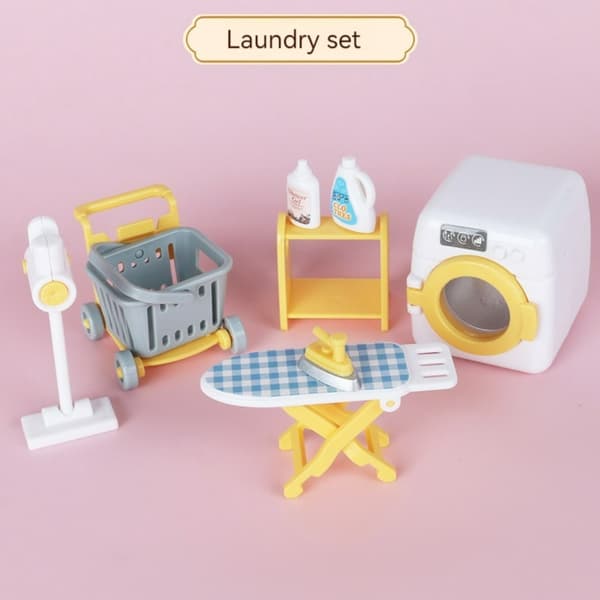 Skogsdjursfamilj 1_12 Dockhustillbehör Mini_yythk Laundry set