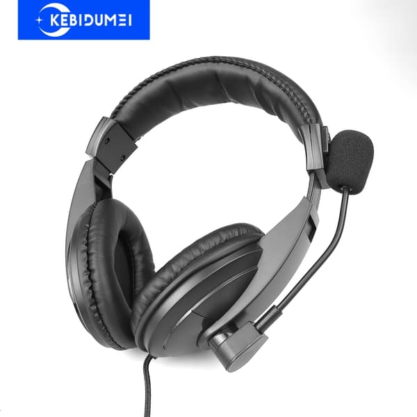 3,5 mm kablede hovedtelefoner, operatørheadset med mikrofon, støjreducerende øretelefoner, justerbart hovedbøjle til operatør, skoleelev Black