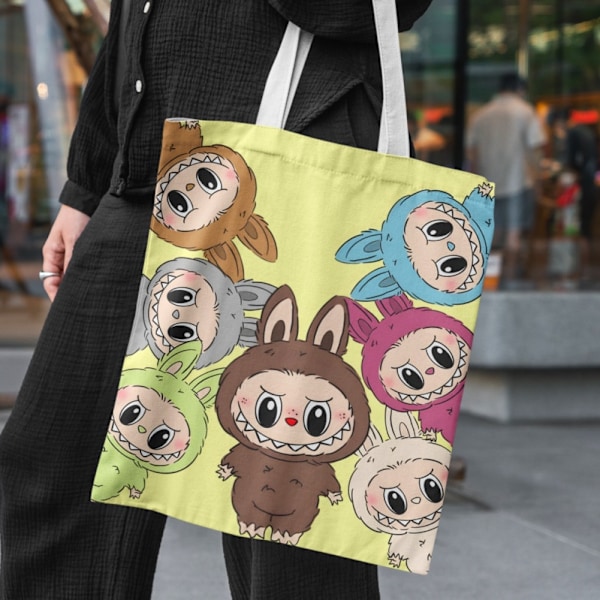 Lisa Same Labubu Canvas Bag Kvinna Söt Tecknad Shopping Handväska Casual Student Axelväska The Monsters Crossbody Väskor love bubu