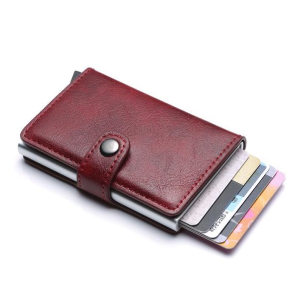 Smart RFID beskyttelse tegnebog kortholder 5 kort ægte læder 5 farver Red