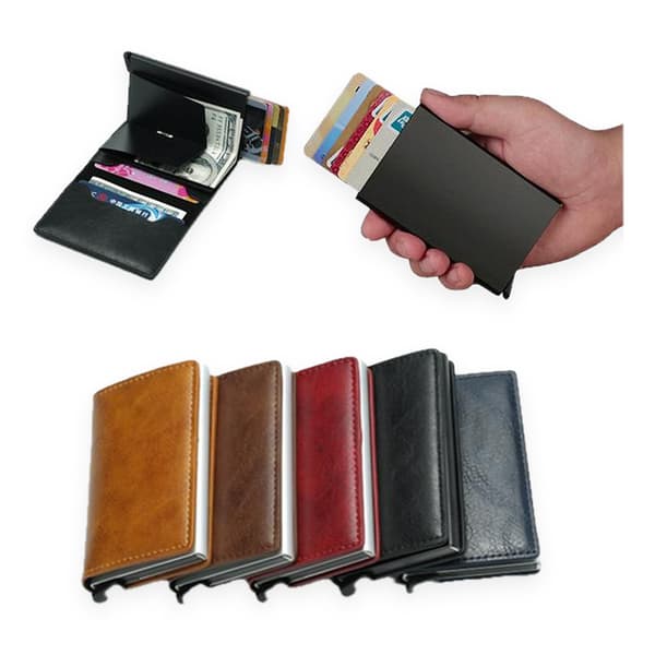 PopUp Smart card holder pushes forward 8 cards RFID-NFC Secure Black Svart Utan Knapp