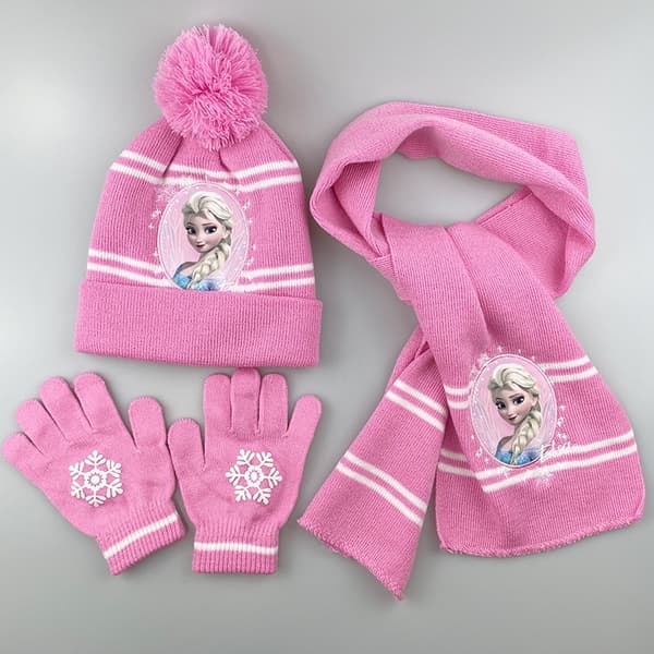 Disney Frozen 3-delat set: Elsa Anna stickad mössa, handskar, halsduk för barn - vinterpresent 3
