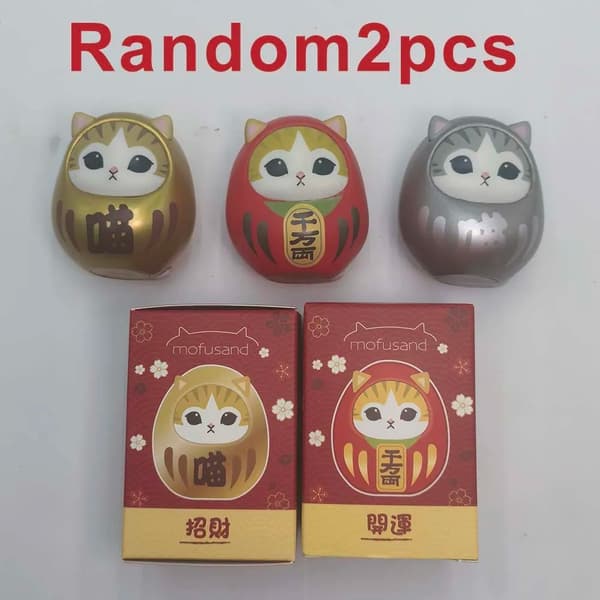Kawaii Mofusand kattdockafigur - Lucky Damo Model Ornament Present för animefans och samlare Random2pcs